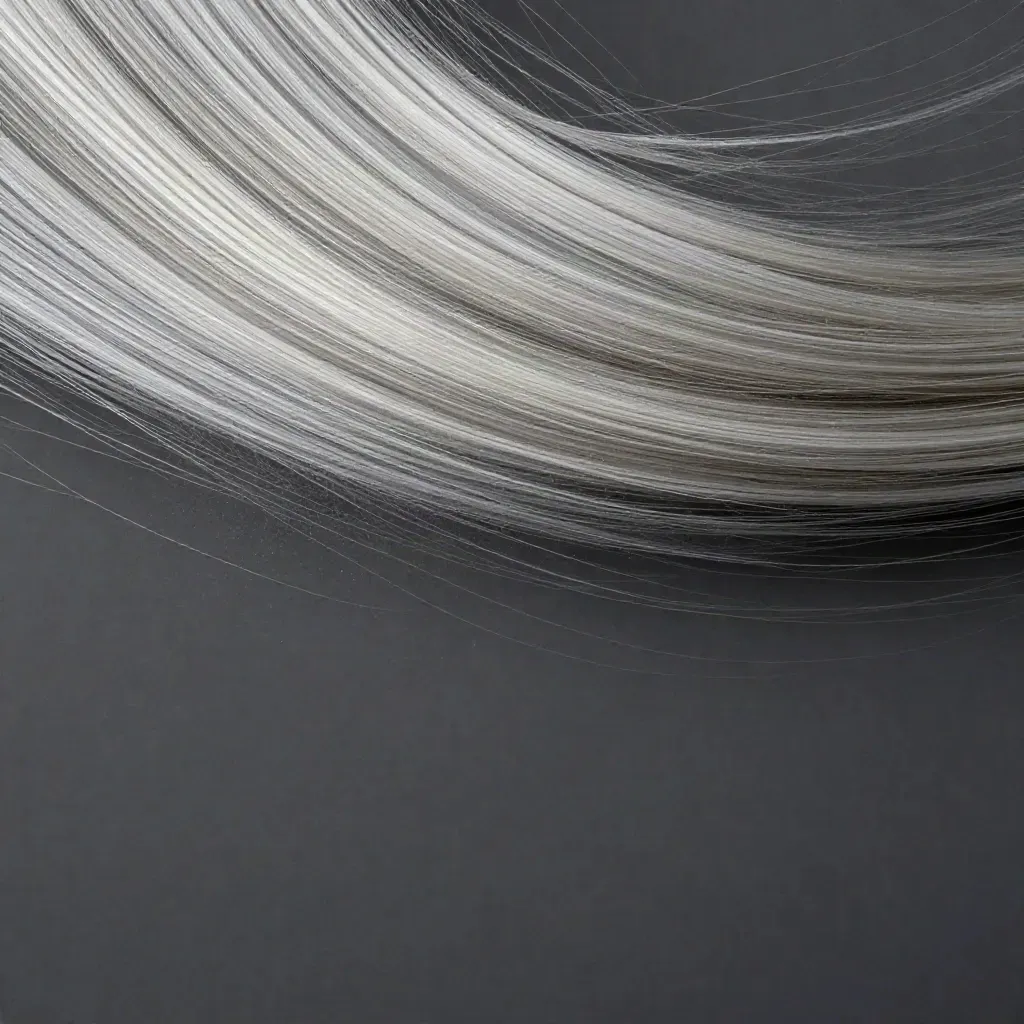 Silvery filaments converge into a white bloom in graphite space with open calm lower third.